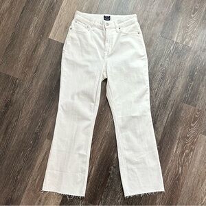 J. Crew Factory Curvy Mid-Rise Flare Crop Jeans White Raw Hem 26